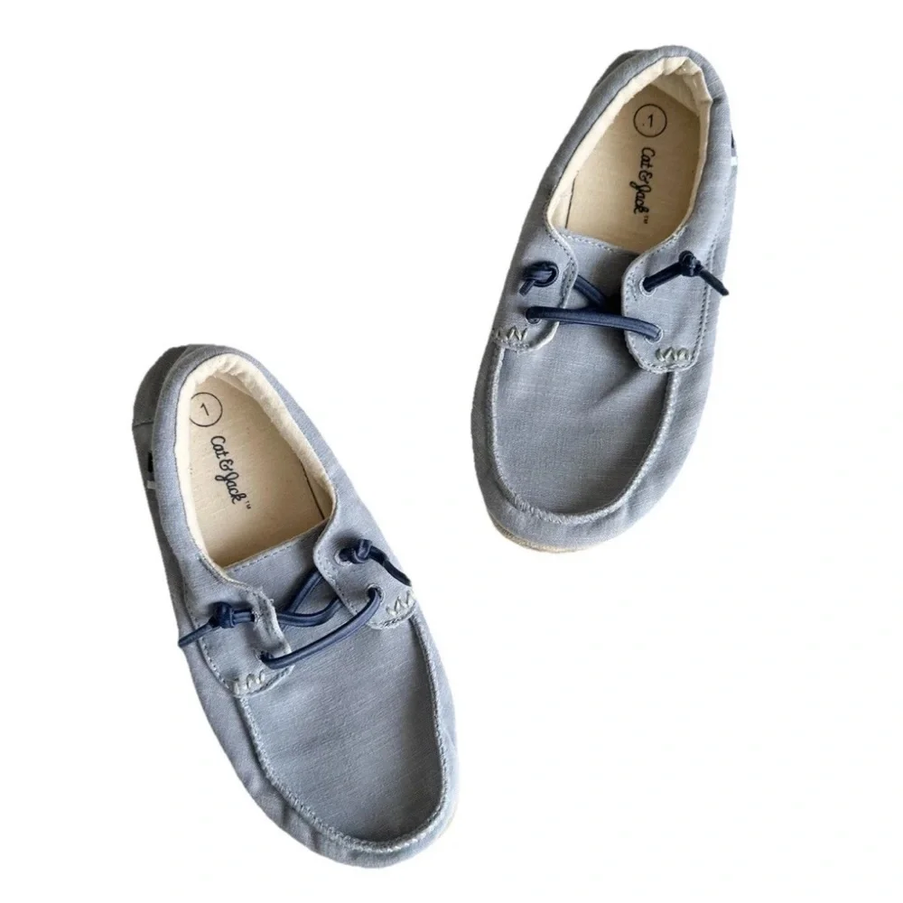Cat & Jack 1 Boys Slip On Boat Shoes Blue Casual Blue Moccasins Canvas